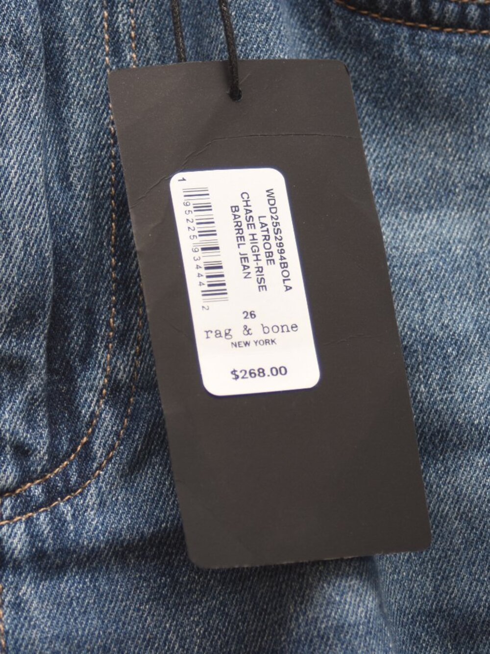 NWT Rag & Bone Chase High Rise Barrel Jeans Latrobe Blue Size 26 $268 Curved Leg - Picture 4 of 11